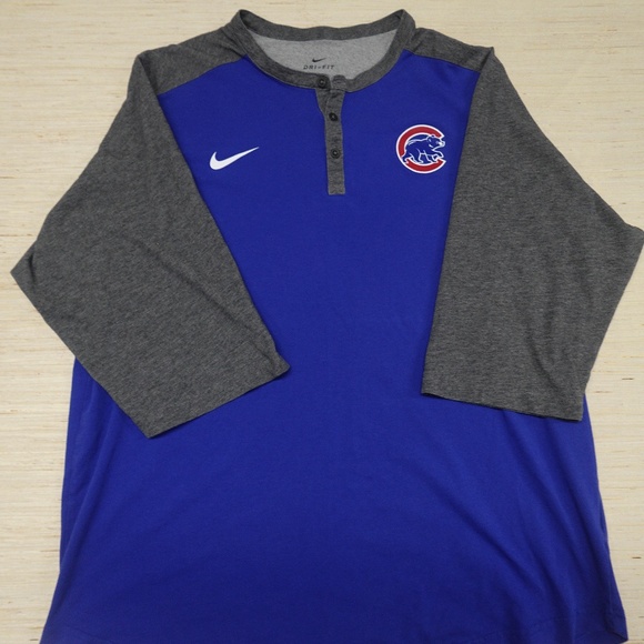 Nike Chicago Cubs Dri-Fit Henley 3/4 Sleeve Shirt XXL Blue/Gray - Picture 1 of 5